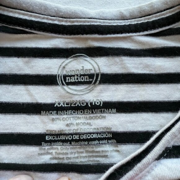 Girls Black/White Striped Wonder Nation Flamingo T-Shirt XXL Short Sleeve - Picture 4 of 5